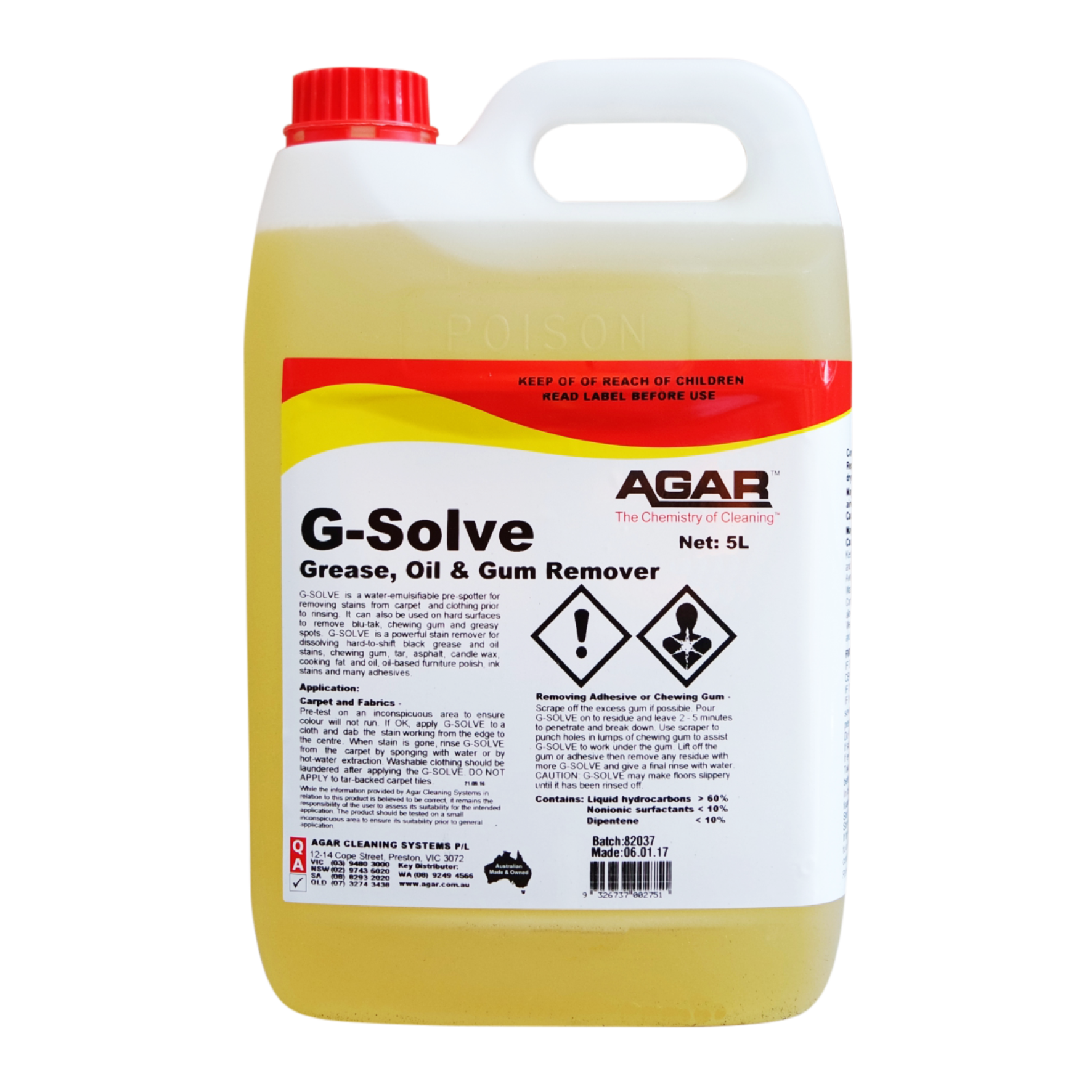 Agar G-Solve 5L -  Grease, Oil & Gum Remover