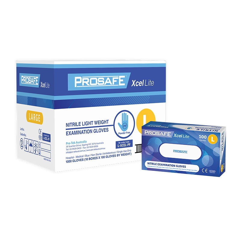Pro-Safe Large Xcel Lite Soft Nitrile Gloves Powder Free Blue